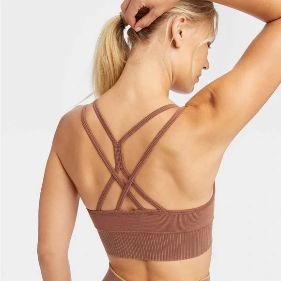 JoyLab Ribbed Seamless Sports Bra NWT Brown - Picture 3 of 6